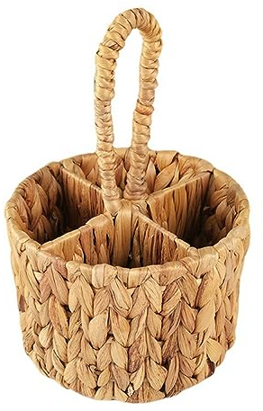 meiyan Utensil Carrier, Flatware Organizer, Hand Woven Water Hyacinth Cutlery Holder for Countertop with Handle
