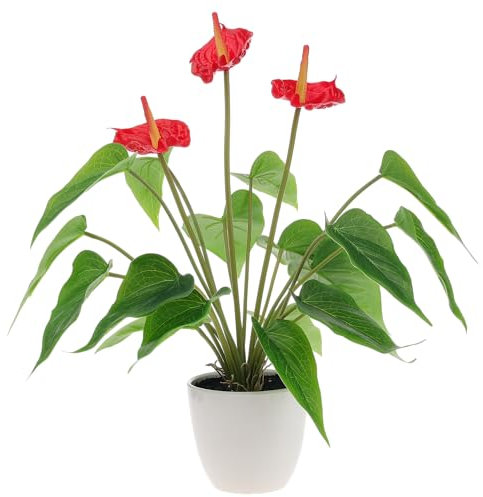 Quancru 42cm Fleur d'Anthurium Artificielle Réaliste Plante Andraeanum Décoration Centre de Table Bouquet Photographie Accessoire pour bonsaïs