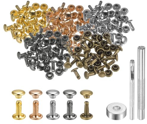 sourcing map 100 Sets Leather Rivets 6mm x 8mm Metal Double Cap Rivet Snaps Studs Fasteners with 3pcs Setting Tools Rivets for Leather Craft DIY Decoration, Multi Colors