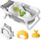 MINGPINHUIUS Baignoire pour bébé, avec coussin de baignoire, pliable, thermomètre intégré, bonnet de douche, brosse de douche, pour nouveau-nés et tout-petits, de 0 à 36 mois, grise