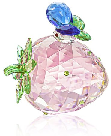 H&D HYALINE & DORA Rosa Kristall-Erdbeere mit Schmetterling, Dekofigur, Glas, Obst, Küche, Ornament für Zuhause, Tischplatte, Mütter