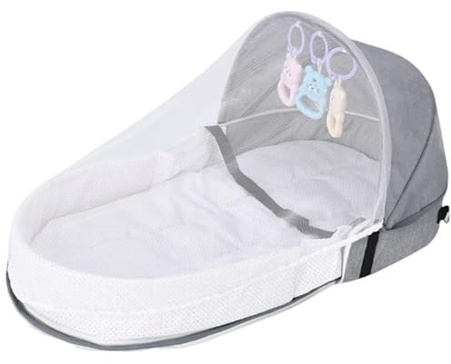 Genikeer Moisés Plegable - Cuna De Viaje Portatil Bebe | Moisés Cuna De Viaje | Cuna De Viaje Pequeña Plegable | Cuna Plegable Bebe Playa | Cuna Portátil con Juguetes Y Red para Al Aire Libre