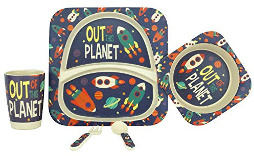 Juego de vajilla de 5 piezas, 100% libre de BPA, no tóxico, irrompible, apto para microondas, lavavajillas, vajilla ligera, taza, tenedor, platos, cuchara, utensilio reutilizable, perfecto para niños
