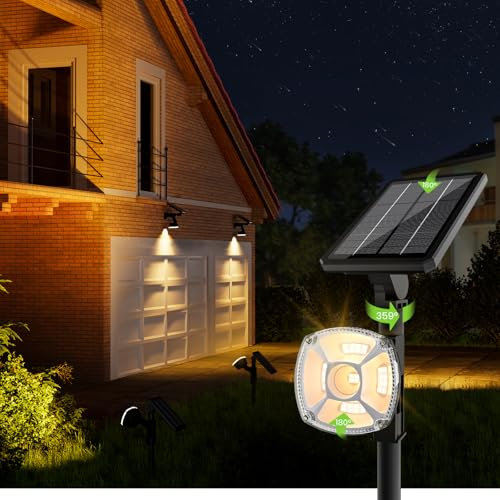 EDISONFIRE Lampe Solaire Exterieur, 36 LED/3500K Spot Solaire 4 Pack, 3 Modes/360° Rotatif, IP67 Étanche Projecteurs Solaires pour le Exterieur Jardin, la Pelouse, les Chemins, le Garage, Blanc Chaud