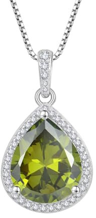 FJ Tropfen Halskette Damen 925 Sterling Silber Peridot Kette August Geburtsstein Anhänger Schmuck Geschenke für Frauen