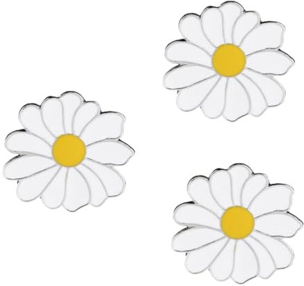 LIFKOME 3pièces Broche Émail Cartoon Marguerite Blanche Épinglette Décorative Pour Vêtements Et Accessoires