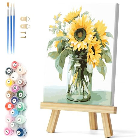 Natuyalo Paint by Numbers Kit for Adults Beginners, 12 Wx16 L Painting by Numbers Kit on Canvas Acrylic Drawing Kits Ready to Stretch and Framed, Sunflower in Vase