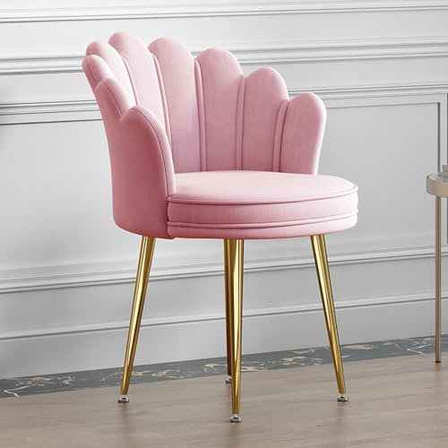Chaise de salle à manger moderne en velours rose avec pieds en métal, table avec dossier pétale, chaise crapaud Hauteur d'assise 47 cm Fauteuil de salle à manger Loisirs