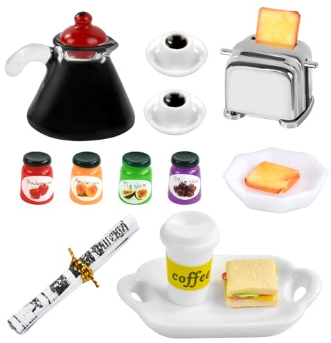 Miniatur Zubehör Frühstück, Puppenhaus Lebensmittel Zubehör, Puppenhaus Miniatur Frühstück, Mini Lebensmittelmodell, Miniatur Wichtel Zubehör, für Puppenhaus Dekoration (C)