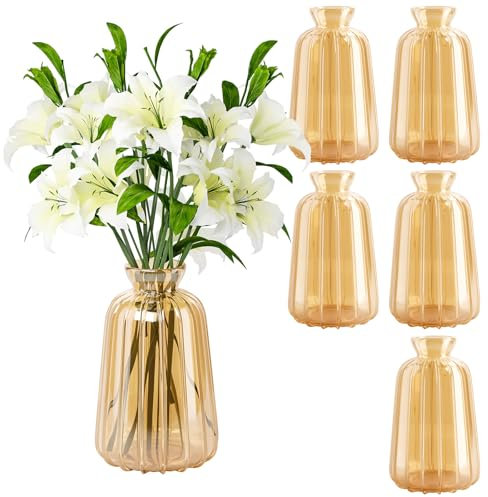 Ezvsevuo Lot de 6 Petits Vases en Verre - Mini Décoratifs pour Table de Mariage - Vintage Single-Mini Vase pour Décorations de Table Moderne