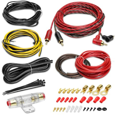 8 Gauge AMP Wiring Kit, 8 AWG Amplifier Car Audio Install Kit, Car Subwoofer Cable, Connection for Subwoofer & Speaker, with Power Ground Cable, RCA, Remote, Fuse Holder, Terminals