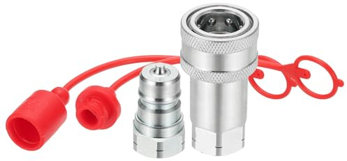 PATIKIL 3/8 NPT ISO-A Hydraulik-Schnellkupplung Schnellkupplungs-Set | 1 Satz, Flachdichtende Hydraulik-Schnellkupplung, mit Staubschutzkappen