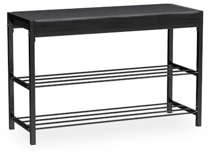 Vicco Schuhbank Borneo, Sitzbank mit Stauraum, Schwarz, 80 x 52 cm