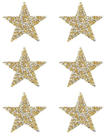 PATIKIL Iron on Star Patches, 6pcs Adhesive Applique Stars Silver Rhinestone Glitter Crystal Stickers Patch Fabric Embellishments for DIY Crafts Clothing Jeans Repair, Yellow 6cm
