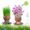 2 Stück Graskopf, Schön Graskopf Kinder 2 Stile Blumentopf Kopf Mit Einer Kleinen Sprühflasche Rasenpuppen Mit Tablett Graskopfpuppe (Grünes Gras Und Blumen)