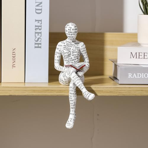 Drawelry Lesende Frau Figur Modern Denkerin Statue Bücher Regal Dekor Asthetische Skulptur Lesend Denkend Abstrakte Kunst Skulpturen Tisch Dekoration Ornamente für Wohnzimmer, Büro, Schlafzimmer (W05)