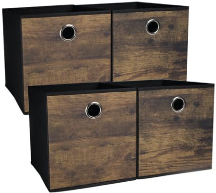 4-Pack Durable Storage Cubes with Wood Grain,Decorative Thickened Fabric Storage Boxes,Foldable Cube Storage Bins for Shelves,Closet,Bedroom,Nursery,Office,Storeroom,Dorm,30x30x30cm (Medium)