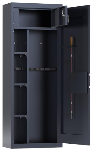 Profirst Waffenschrank Forest 8 Stahl Zylinderschloss 2 Schlüssel separat versperrbarer Innentresor Putzstockhalterung Schaumstoffwaffenhalter Platz für 8 Langwaffen inkl. Befestigungsmaterial