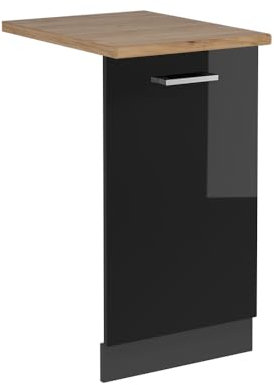 Vicco Panel Frontal del lavavajillas R-Line, Negro Brillo Intenso, 45 cm, ET Roble