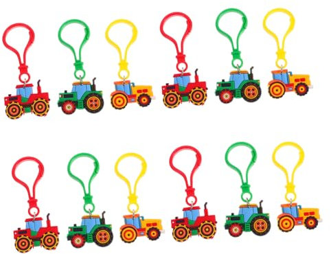 FOYTOKI 12pièces Porte-clés Miniatures Véhicules Agricoles pour Garçon Fille Accessoires De Fête De Pâques Scolaires Et Récompenses Thématiques De Construction