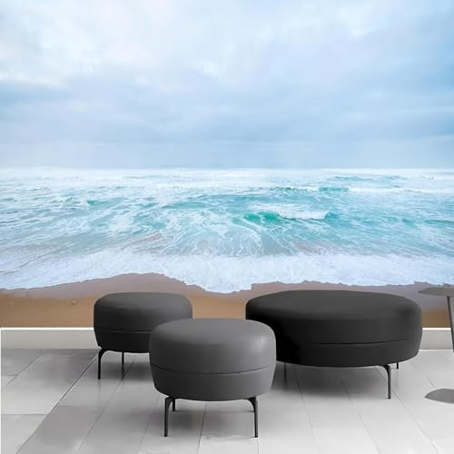 Fotomurales Decorativos Pared Playa 3D Mural Autoadhesivo Pared Mar Papel Pintado Tela de Seda Papel Tapiz Panorámico 350x250 cm A-1161