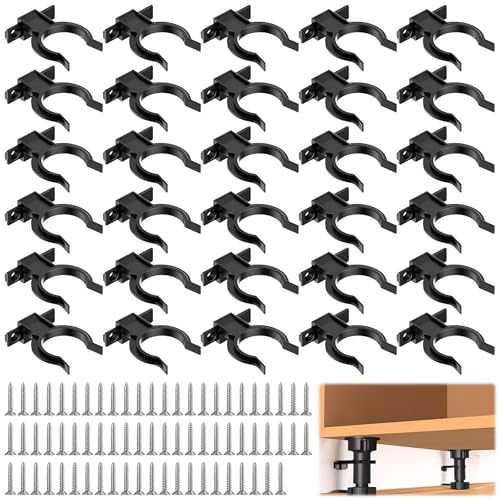 XSHAO® 30 Pièces Clips de Plinthes Réglables pour Cuisine, Clip Plinthe Cuisine avec 90 Vis Clips de Fixation pour Plinthes pour Pied de Meuble Diamètre 32-42mm