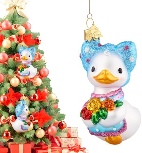 Hzyc Enten-Weihnachtsbaumschmuck,Handgeblasenes Glas-Weihnachtsschmuck | Enten-Ornament zum Aufhängen,Weihnachtsdekorationen für Tierliebhaber Feiertagsparty Heim Geschenk