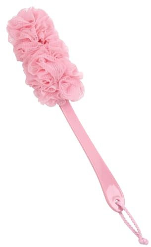 Sponge de Bain avec une Meilleure Expérience de Douche Fleur de Douche avec Manche Applicateur Creme Dos Brosse Dos Eponge de Bain,Rose