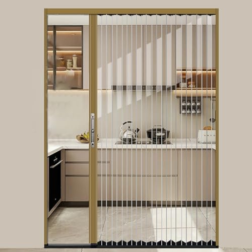 Puerta Corredera Plegable Puerta Plegable De Acrílico Transparente Con Marco De Aluminio, Puerta Corrediza Tipo Acordeón, Puertas Interiores Para Entrada, Puerta Plisada Transparente Con Cerradura(Gol