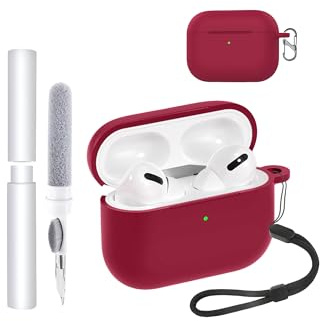 toergy Silikon Hülle für Apple AirPods Pro 3 Ohrhörer – Stoßfest, Wasserdicht, Weich & Langlebig, mit Lanyard, Schlüsselanhänger & Reinigungstool, Wein Rot