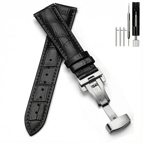 PCAORLEORS Echtes Leder Uhr Armband, Bambus Link Leder Ersatz Armband, Schnelle Demontage von Krokodil Haut Uhr Armband, 20mm 22mm 24mm 26mm Echte Uhr Armbänder für Männer und Frauen