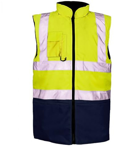 Hi Vis Bodywarmer Fleece Lined Reversible Safety Gilet Waterproof High Visibility Reflective Workwear Vest for Men Security Outdoor Hiking Construction Warm Work Waistcoat