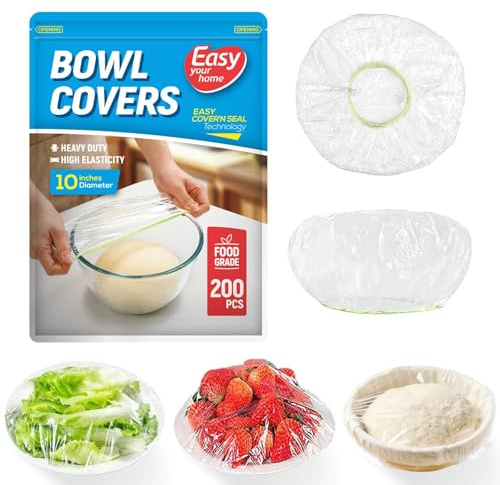 EASYYOURHOME 200PCS 10Inch Bowl Covers for Sourdough Bread Proofing | Outdoor Picnics,BPA-Free Plastic,Elastic Stretch Food Storage Lids,Meal Prep,Fresh Keeping,Shower Cap,Hair Deep Conditioning