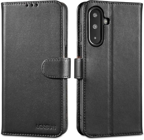 LENSUN Coque pour Samsung Galaxy A17 Cuir Véritable, Étui Pochette de Portefeuille Housse [RFID Blocage Protection] Rangements Cartes et Fermoir Magnétique - Noir