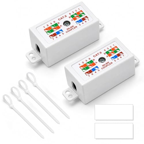 RJ45 Cat6 Junction Box 2-Pack, High Speed Inline Punchdown Krone | Coupler Joiner for Cat6/Cat5E/Cat5 Ethernet Network Cables, Reliable Ethernet Extender Socket Wall Box