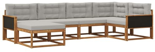 vidaXL Outdoor-Sofagarnitur mit Kissen 6 pcs Natur und Hellgrau, Patio-Sofa, Moderne Outdoor-Sitzgruppe, langlebige Gartenmöbel, wetterfest für die Lounge im Garten