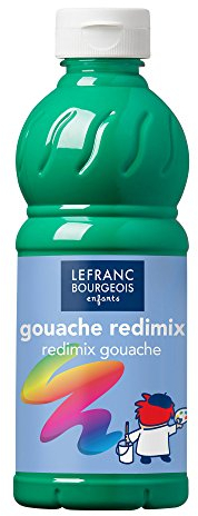 Lefranc Bourgeois 188012 flüssige Tempera Redimix Farbe, leuchtende Gouachefarbe auf Wasserbasis, hohe Deckkraft, hervorragenden Maleigenschaften, gebrauchsfertig, 500ml Flasche - Leuchtendgrün