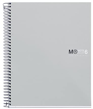 Miquelrius - A5 liniertes Notizbuch 7 mm, 150 Blatt mit 6 Farbbändern, extraopakes 70 g/m² Papier, robuste Polypropylenumschläge mit 2 Lochungen, Notebook The Originals, Grau