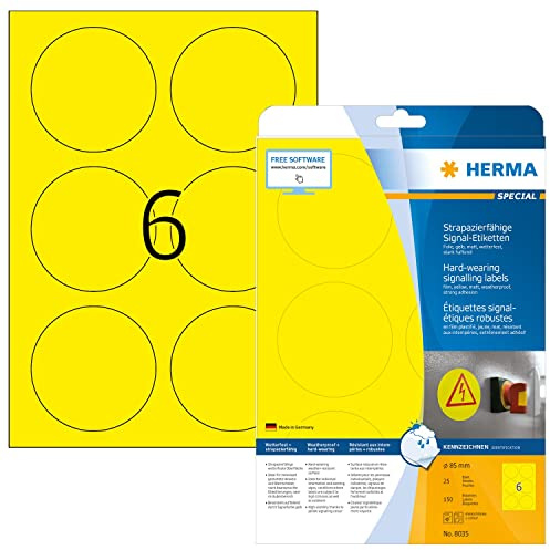HERMA Signs signalling hard-wearing A4 Ø 85 mm round yellow strong adhesion film matt weatherpr 150 pcs.