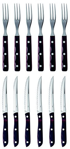 Gense Old Farmer Classic, Grillbesteck Set, Steakbesteck Set 6 Personen, Grill/Steak Besteck 12-Teilig, 6 x Gabel und 6 x Steakmesser, Skandinavisches Design, Holz/Edelstahl