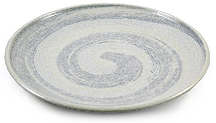 Zen Minded Japanese Ceramic Plate for Sushi & Asian Cuisine - White Swirling Relief Patterned Stoneware - 25cm