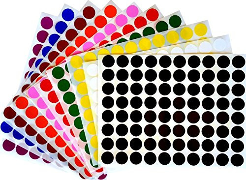 Color Coding Labels 1/2 Round - Dot Stickers - Half inch rounds - 10 colors combination - Black, White, Red, Green, Yellow, Pink, Red, Orange, Brown and Blue - by Royal Green