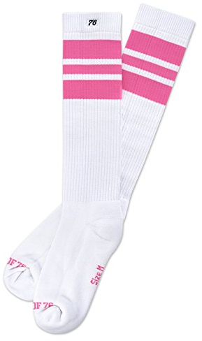 Spirit of 76 Herren & Damen Sport Retro Skater Socken Hoch Baumwolle Tubesocks 39 40 41 42 Weiß - Pink Hi (M)
