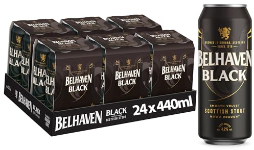 Belhaven Black Scottish Stout – 24 x 440ml Cans | Smooth, Rich, Roasted Dark Beer with a Full-Bodied, Creamy Finish | Ideal for Stout Enthusiasts and Beer Lovers