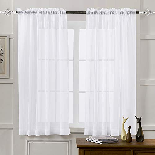 MYSTIC-HOME Durchsichtige Vorhänge weiß 160 cm Länge, Gardinenstange für Wohnzimmer, Schlafzimmer, Fenster Behandlungen Halbknitter-Vorhang für Hof, Salon, 2er-Set Modern 52 Wx45 L weiß