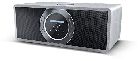 SHARP DR-I470(GR) - Radio digitale internet con DAB/DAB+/FM, Bluetooth V2.1 + EDR, funzione sveglia/sonno e funzione snooze, effetto legno, colore: Grigio