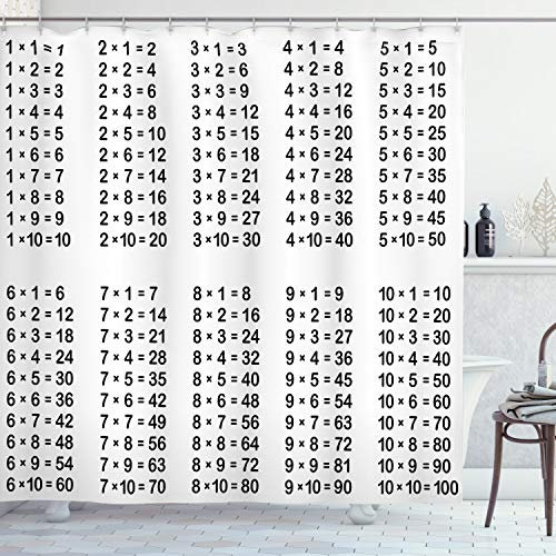 ABAKUHAUS Lehrreich Duschvorhang, Mathematik Algebra, Stoffliches Gewebe Badezimmerdekorationsset mit Haken, 175 x 180 cm, Weiß Dunkelgrau