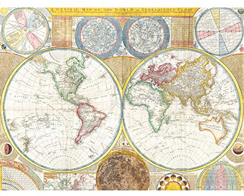 Weltkarte Dunn 1794 Weltkugel Weltkugel Erde Diagramm großes Wandkunst-Poster Druck dickes Papier 45,7 x 61 cm
