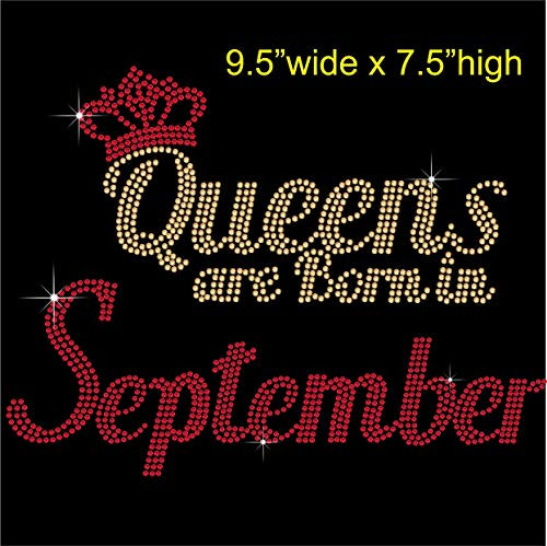 TShirt Showroom Queens are Born in September Birthday Hotfix Rhinestone Diamante Iron on Transfer Motif Applique