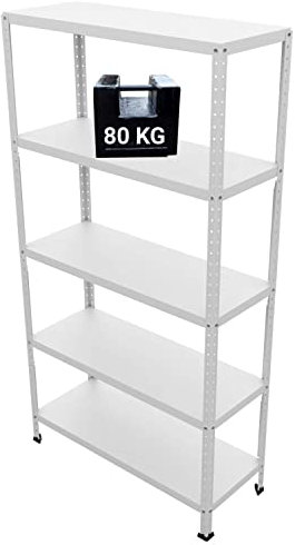 GRIMA Scaffale Metallo 5 ripiani - 100x40x187h cm (80 kg per ripiano, totale 400 kg) Scaffali in metallo per garage pesi, scaffalature per cucina, ufficio, scaffale professionale in metallo (Bianco)